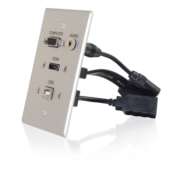 Dual HDMI Pass-Through Single Gang Aluminum Wall Plate with Pigtail