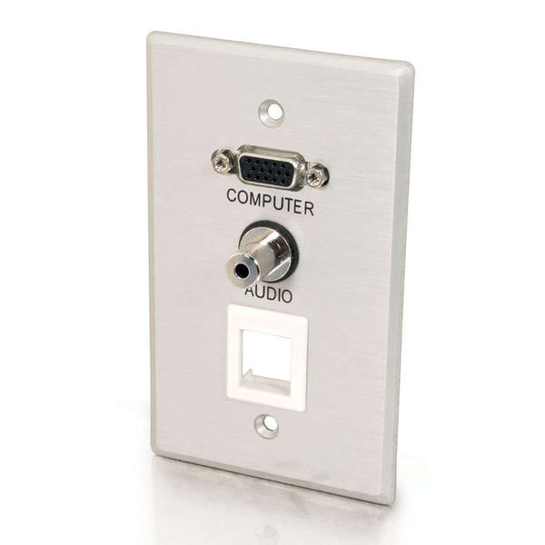 Brushed Aluminum C2G 40572 VGA and 3.5mm Audio Pass Through Single Gang Wall Plate with One Keystone