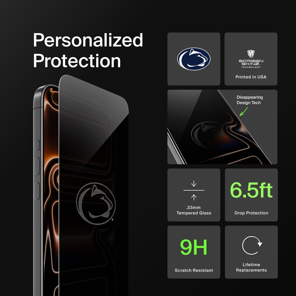 Belkin Penn State Nittany Lions Custom Glass Screen Protector - iPhone 16 Pro Max, Privacy - Image 2
