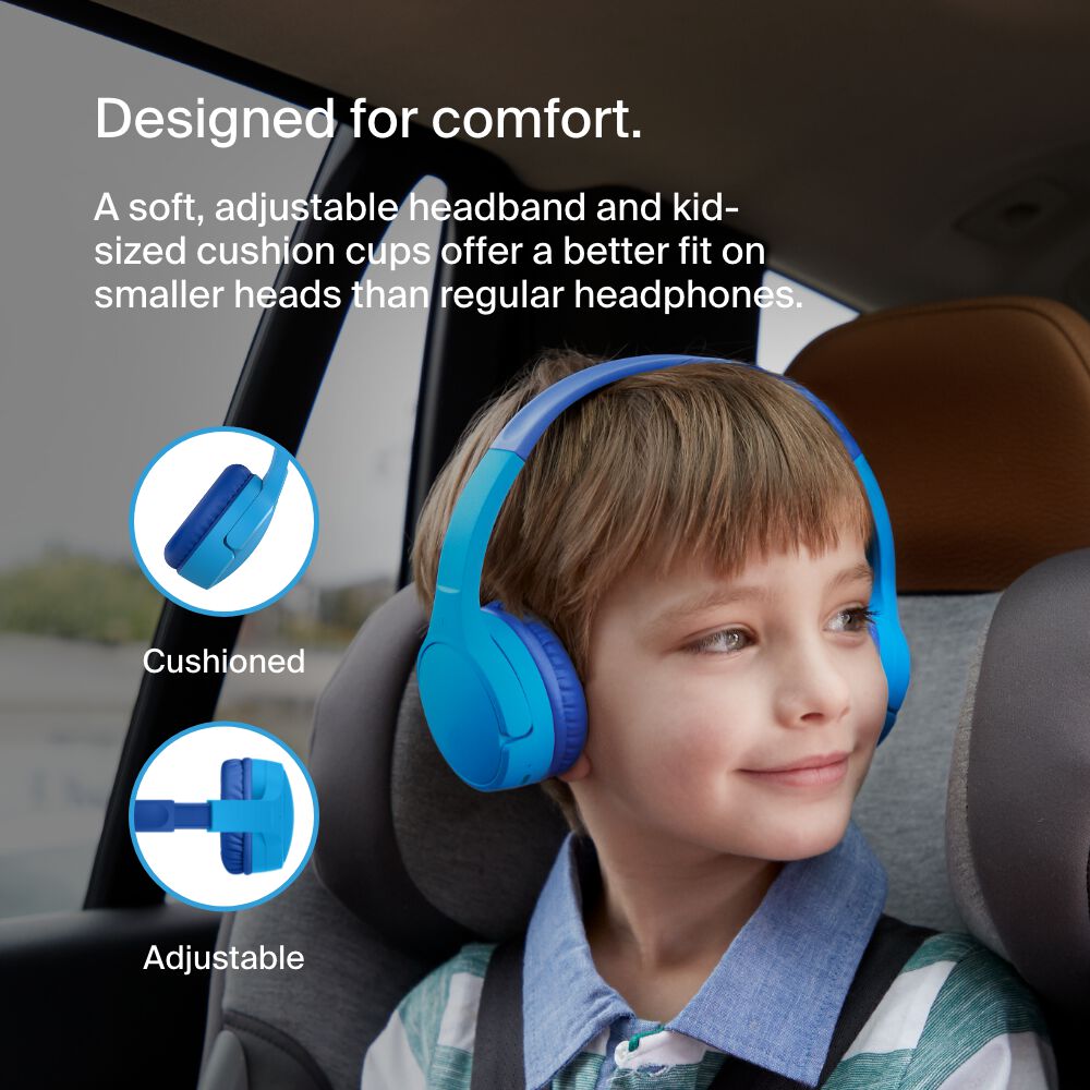 Belkin Wireless On-Ear Headphones for Kids - Blue, USB-C Cable - Image 5