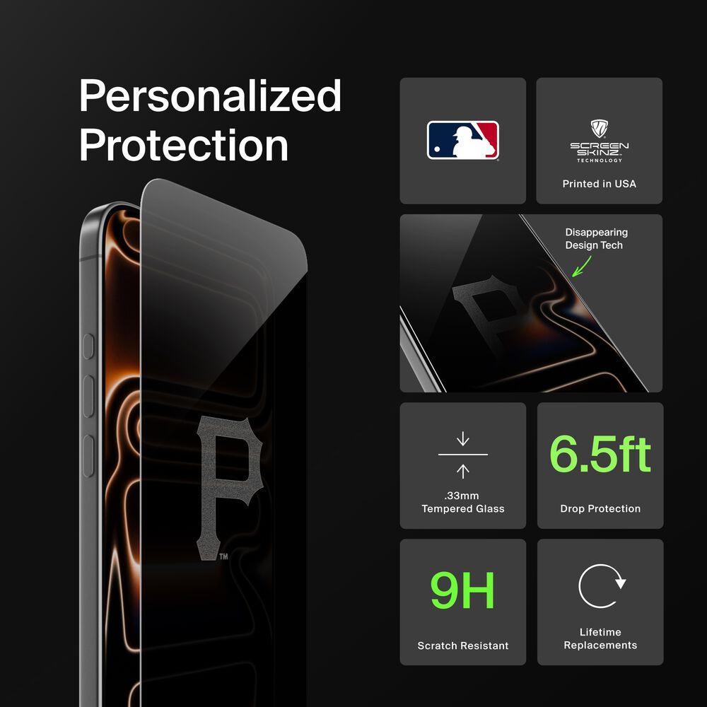Belkin Pittsburgh Pirates Custom Glass Screen Protector - iPhone 16/15/15 Pro, Privacy - Image 2