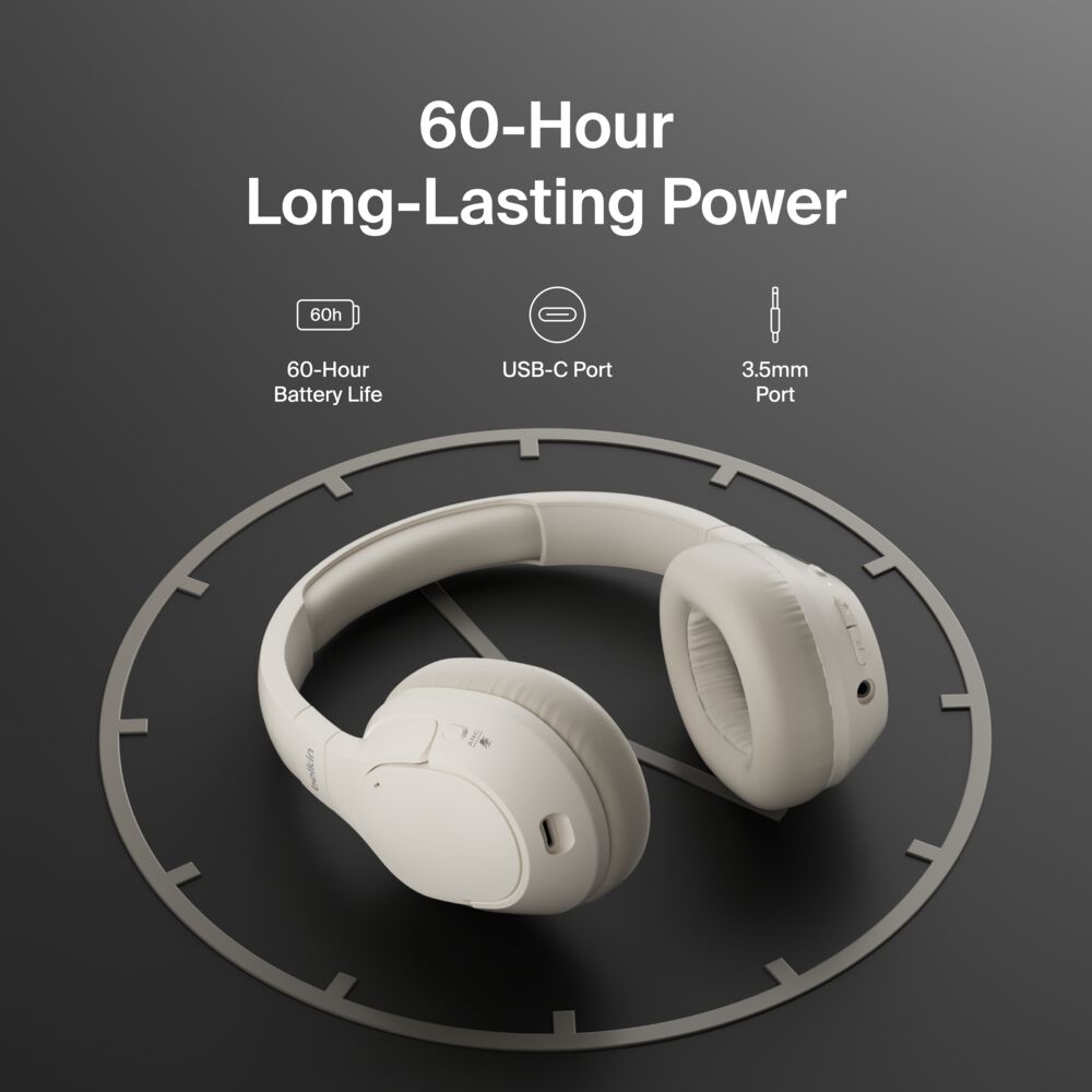 Belkin Noise Cancelling Over-Ear Headphones - Sand - Image 5
