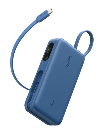 Belkin Power Bank 10K with Integrated Cable and Display - Blue, 10K, 11.5in cable