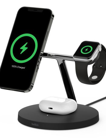 Belkin 3-in-1 Wireless Charger with MagSafe 15W (Certified Refurbished) - Black