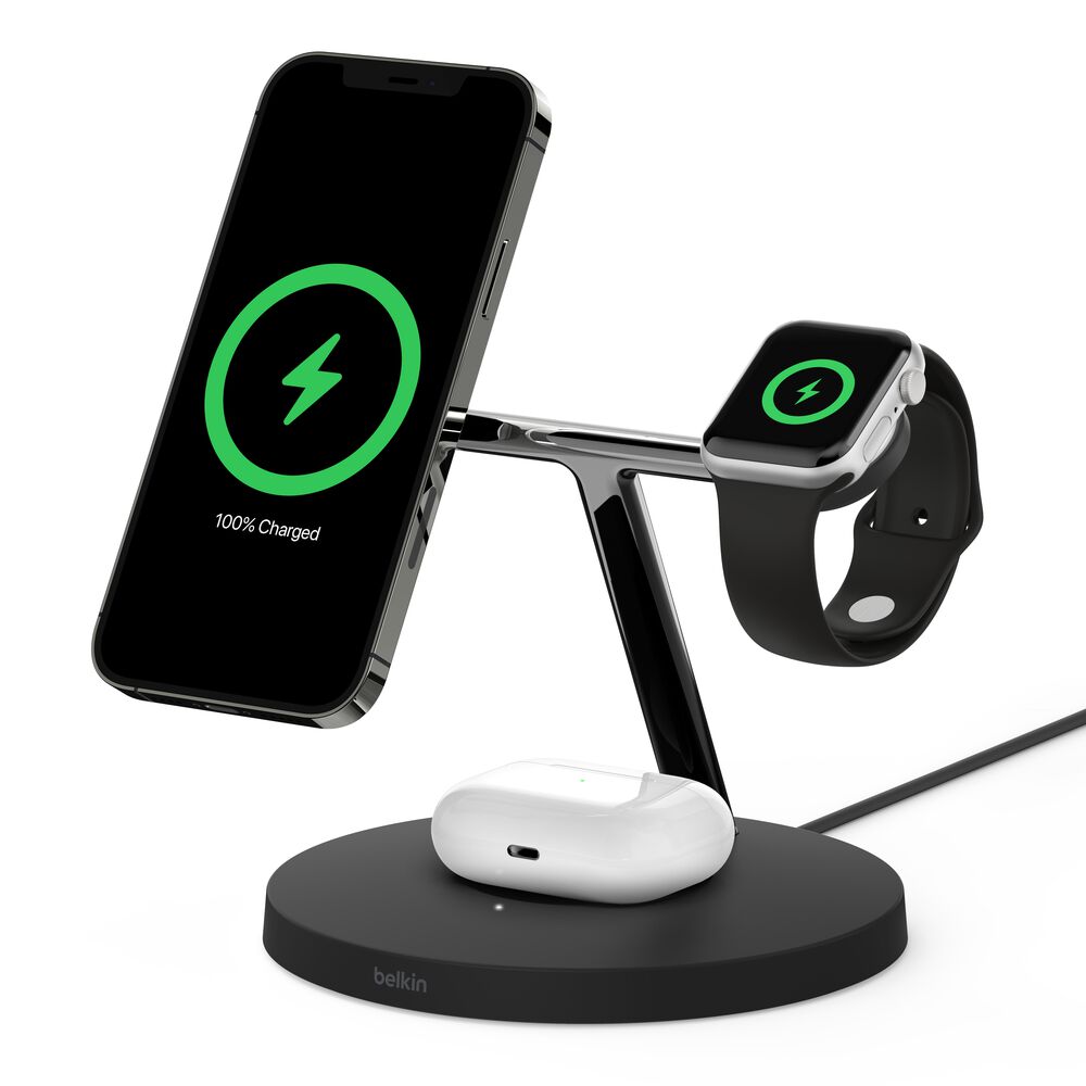 Belkin 3-in-1 Wireless Charger with MagSafe 15W (Certified Refurbished) - Black