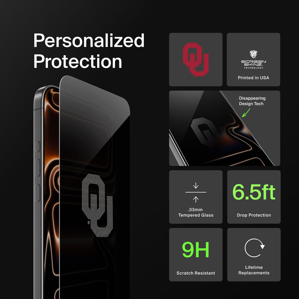Belkin Oklahoma Sooners Custom Glass Screen Protector - iPhone 16/15/15 Pro, Privacy - Image 2