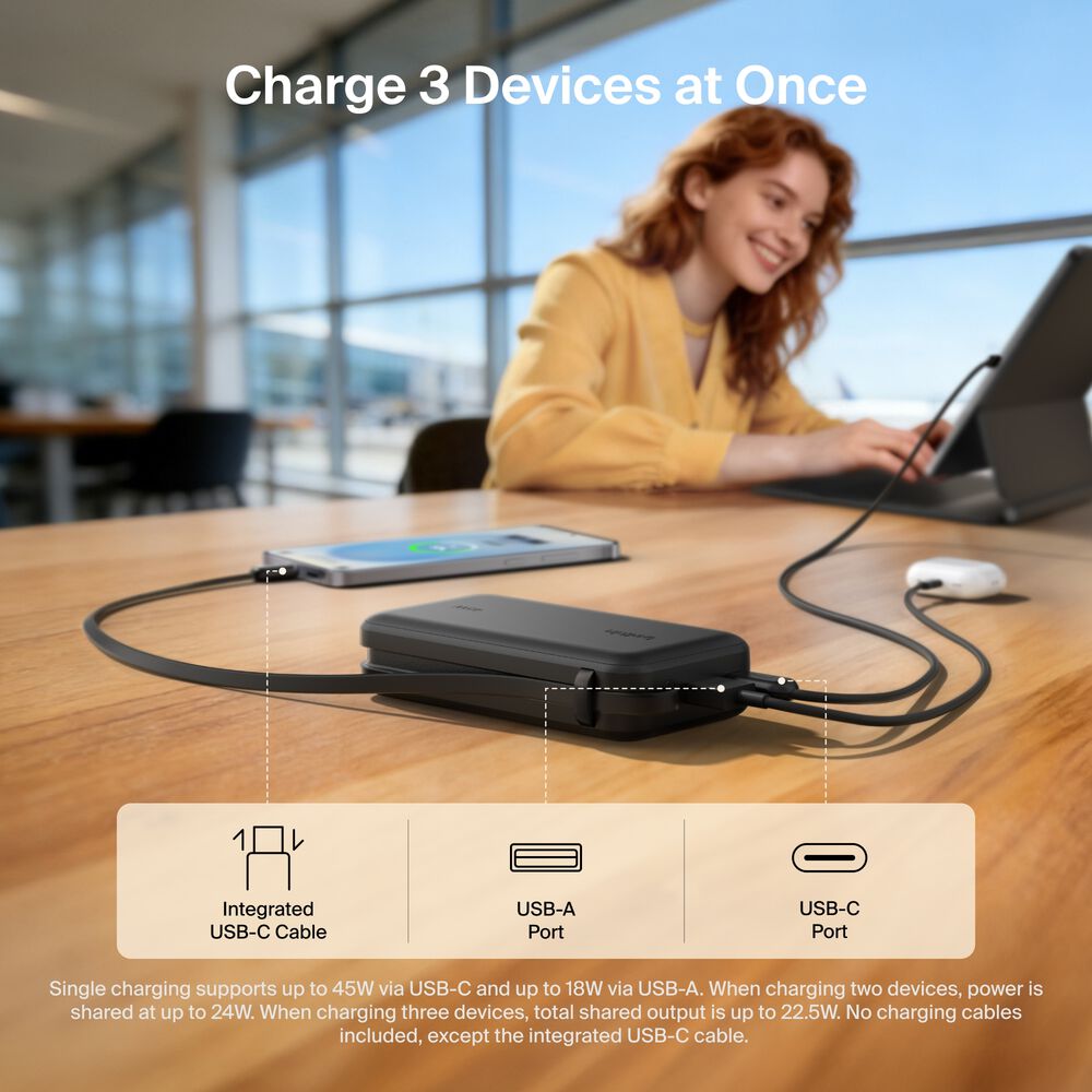 Belkin Power Bank 10K with Integrated Cable and Display - Black, 10K, 11.5in cable - Image 3