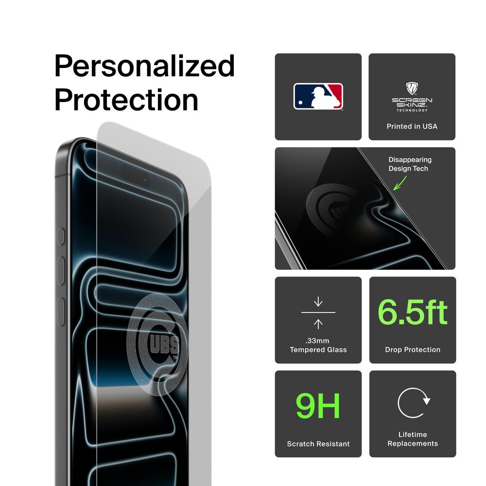 Belkin Chicago Cubs Custom Glass Screen Protector - iPhone 16 Pro, Clear - Image 2