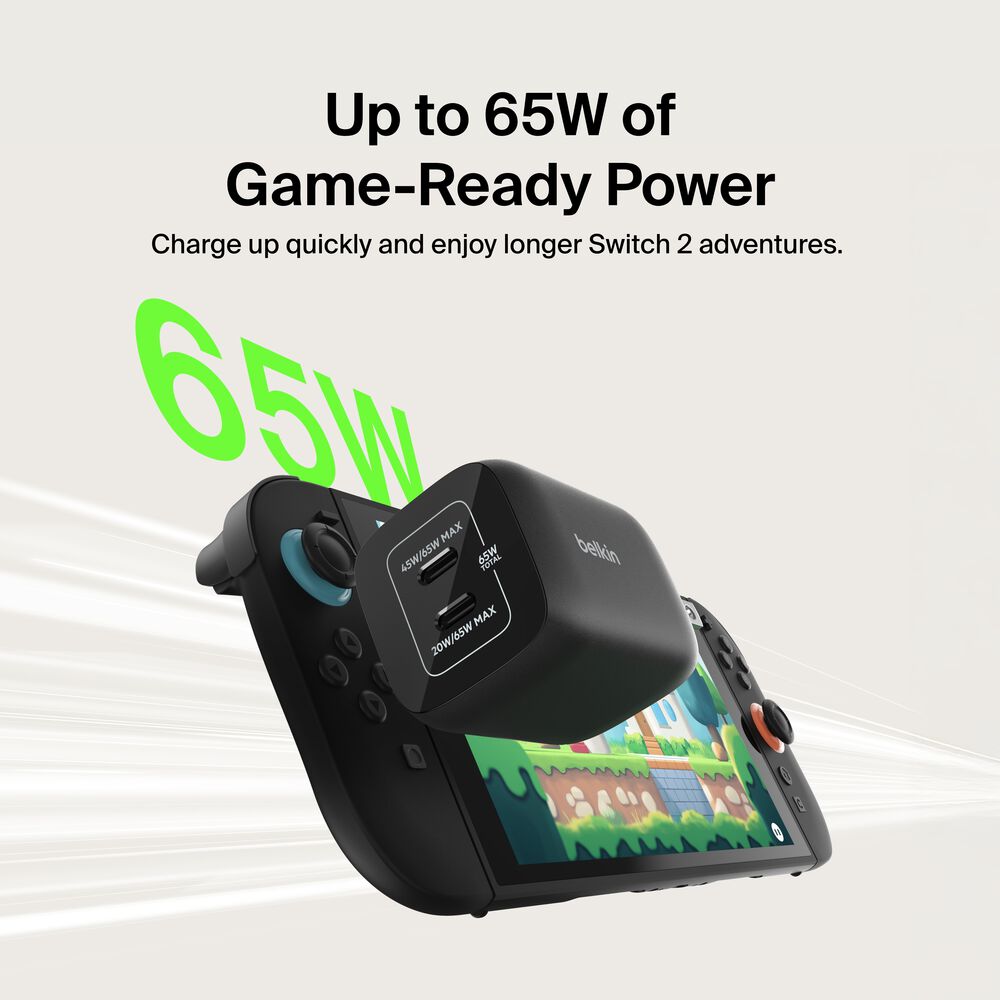 Belkin Dual USB-C Wall Charger 65W for Nintendo Switch 2 - Black - Image 5