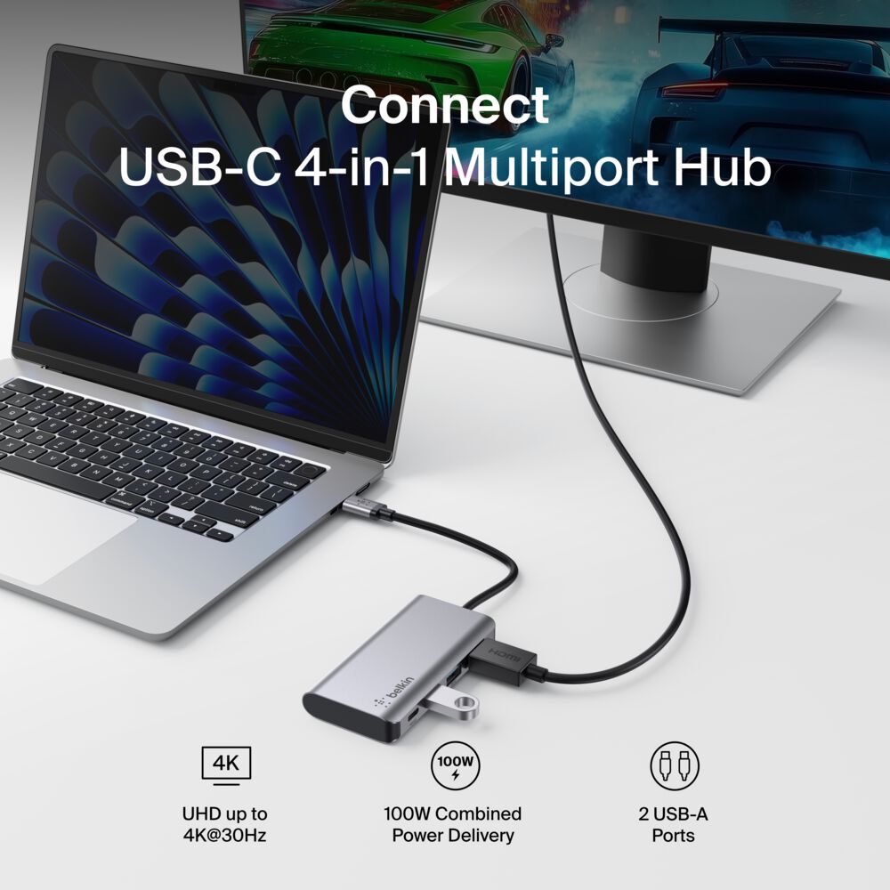 Belkin USB-C 4-in-1 Multiport Adapter - Space Gray - Image 2