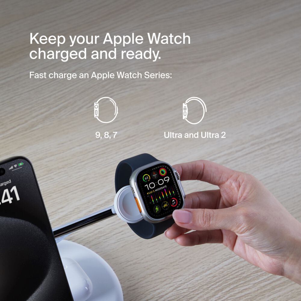 Belkin 3-in-1 Magnetic Wireless Charging Stand with Qi2 15W - White - Image 3