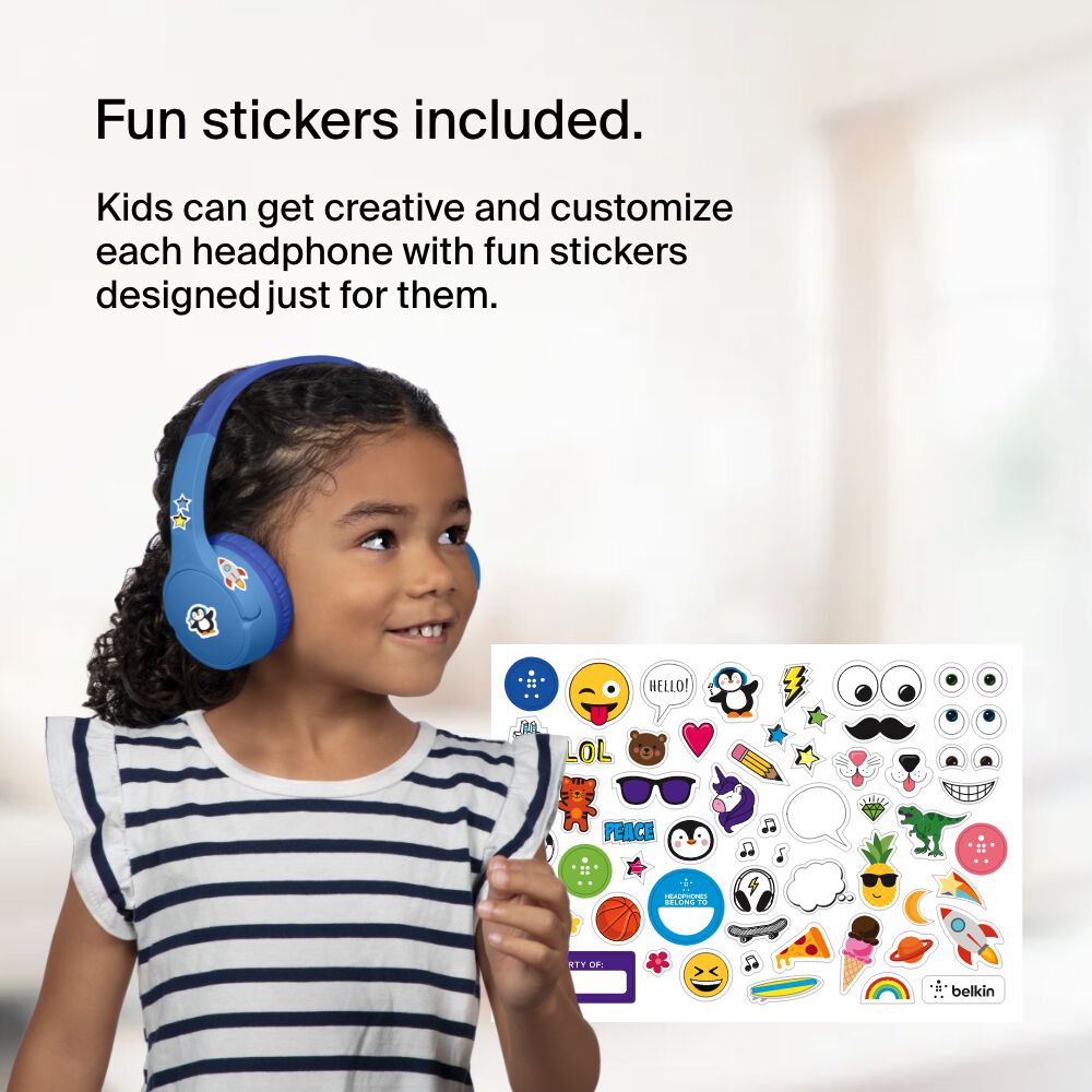 Belkin Wireless On-Ear Headphones for Kids - Blue, USB-C Cable - Image 7