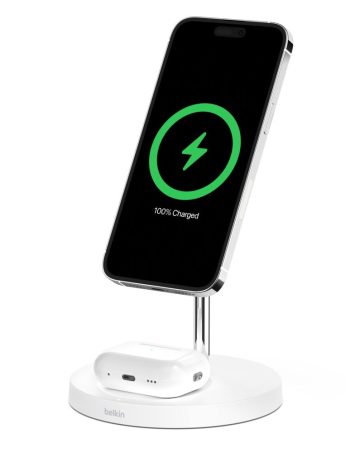 Belkin 2-in-1 Wireless Charger Stand with Official MagSafe Charging 15W (Certified Refurbished) - White