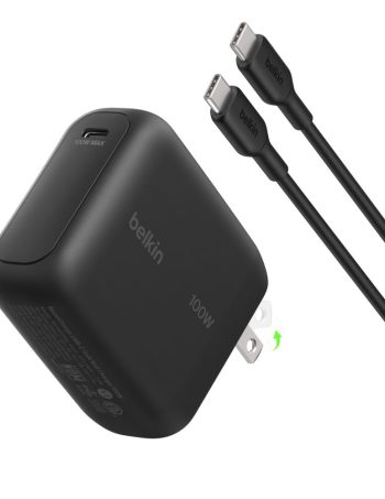 Belkin USB-C GaN Wall Charger 100W + USB-C Cable - USB-C Cable, Foldable Plug, Black