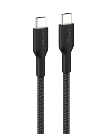 Belkin Braided USB-C to USB-C Cable 60W, 3.3ft/1m, Black - 3.3 ft, 1 Pack