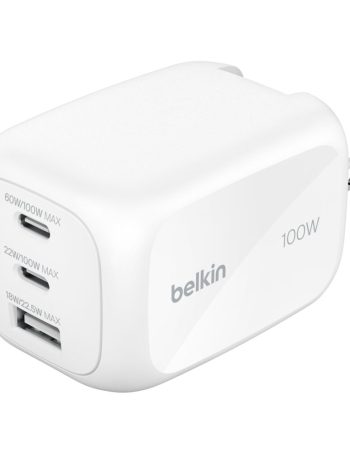 Belkin 3-Port GaN Wall Charger 100W - White, Standalone