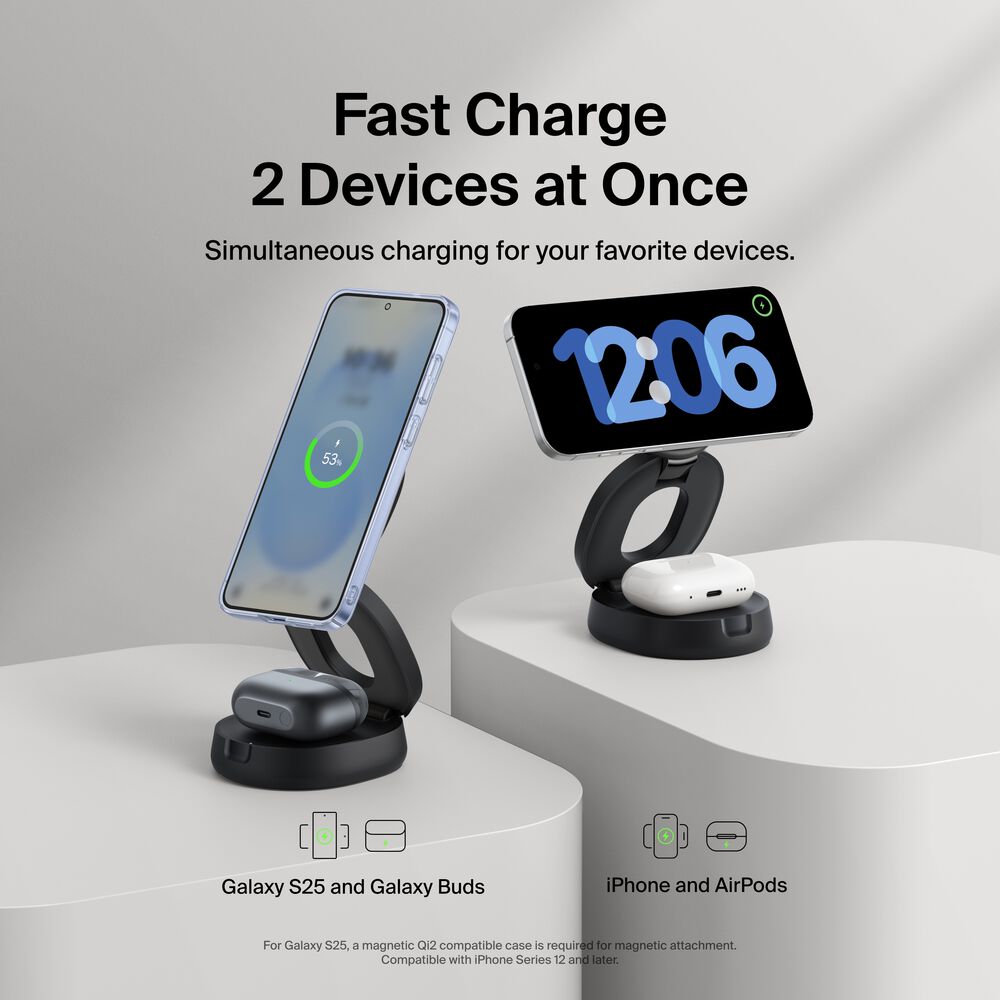 Belkin 2-in-1 Convertible Magnetic Charging Stand with Qi2 15W - Black - Image 2