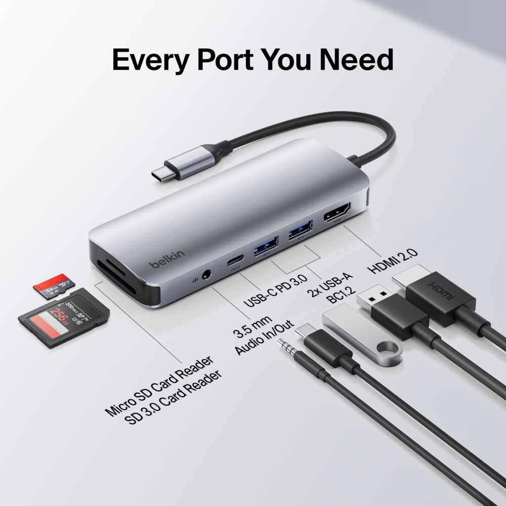 Belkin USB-C 7-in-1 Multiport Hub - Space Gray, 4K@60Hz - Image 3