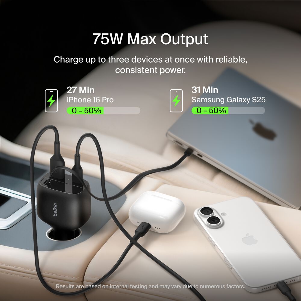 Belkin Retractable Car Charger 75W - Black - Image 2