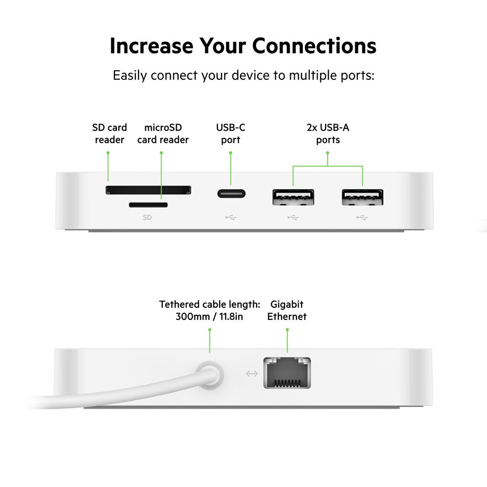 Belkin USB-C 6-in-1 Multiport Hub with Mount - White - Image 2