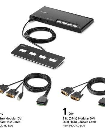 Belkin 4-Port Dual Head DVI Modular Secure KVM Switch PP4.0 W/ Remote - Black
