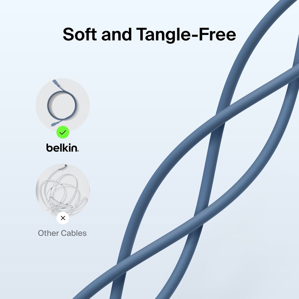 Belkin USB-C to USB-C Cable 60W, 3.3ft/1m, Blue - 3.3 ft, 1 Pack - Image 5