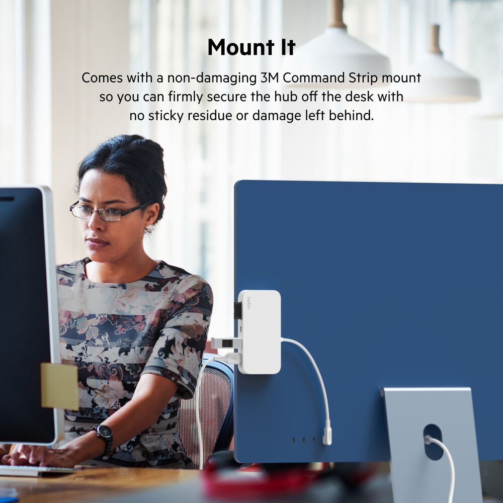 Belkin USB-C 6-in-1 Multiport Hub with Mount - White - Image 3