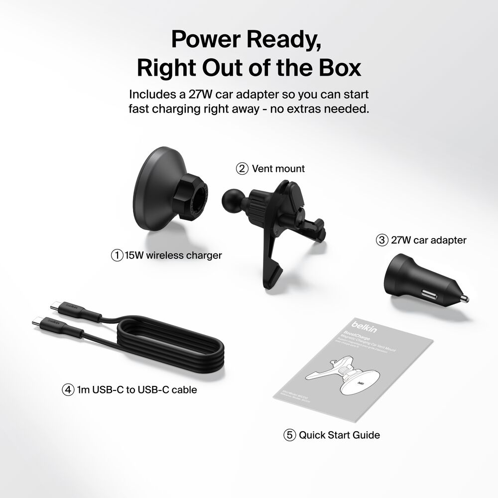 Belkin Magnetic Wireless Charging Car Vent Mount - Power Supply Included - Image 8