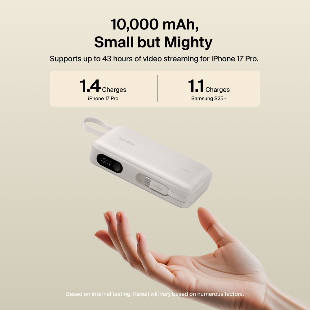 Belkin Power Bank 10K with Integrated Cable and Display - Sand, 10K, 11.5in cable - Image 5