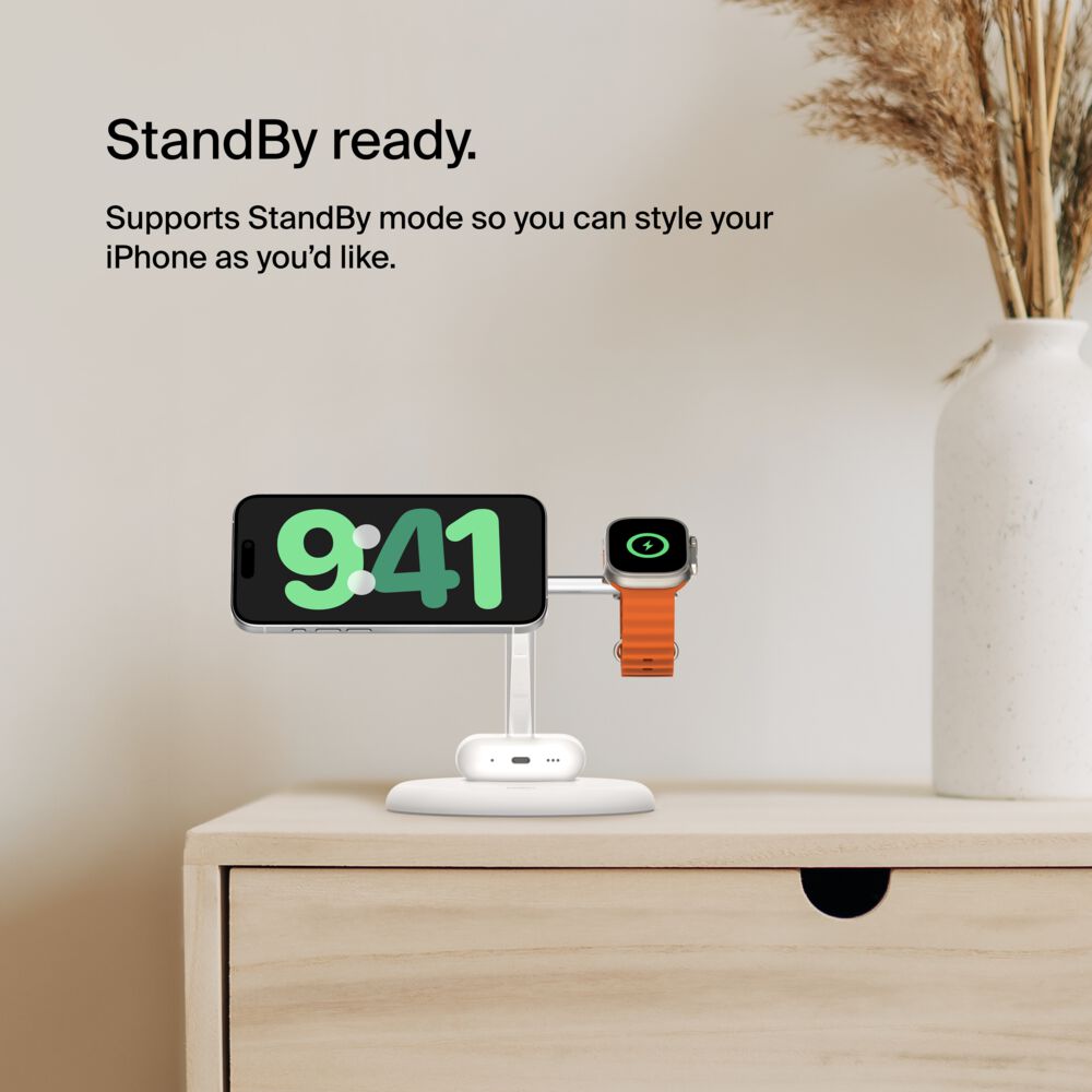 Belkin 3-in-1 Magnetic Wireless Charging Stand with Qi2 15W - White - Image 7