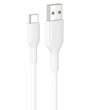 Belkin USB-A to USB-C Cable 15W, 9.8ft/3m, White - 9.8 ft, 1 Pack