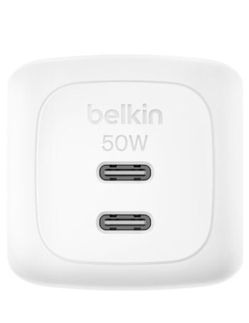 Belkin Dual USB-C GaN Wall Charger 50W - White, 50W Standalone