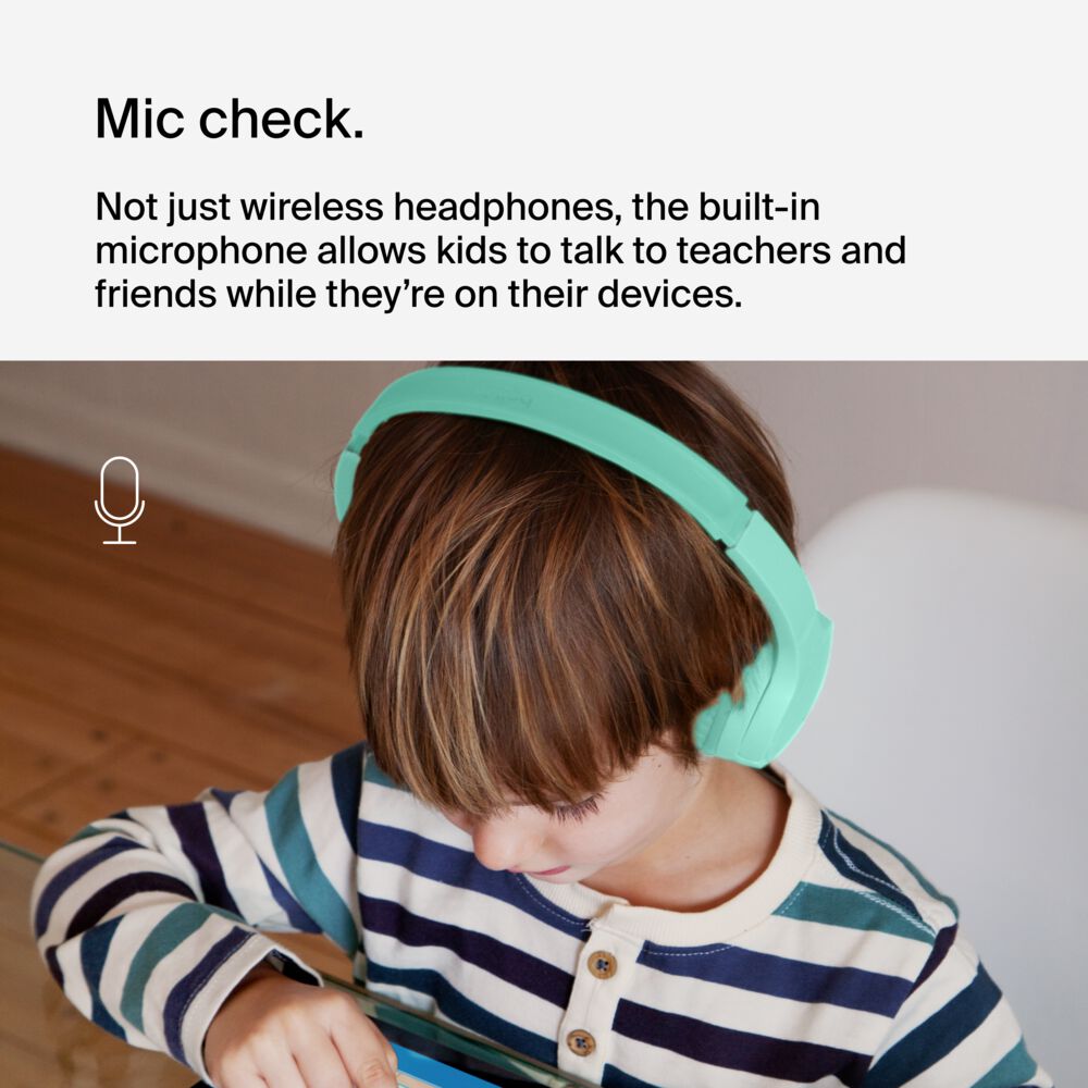 Belkin Wireless On-Ear Headphones for Kids - Mint, USB-C with Carrying Case - Image 4