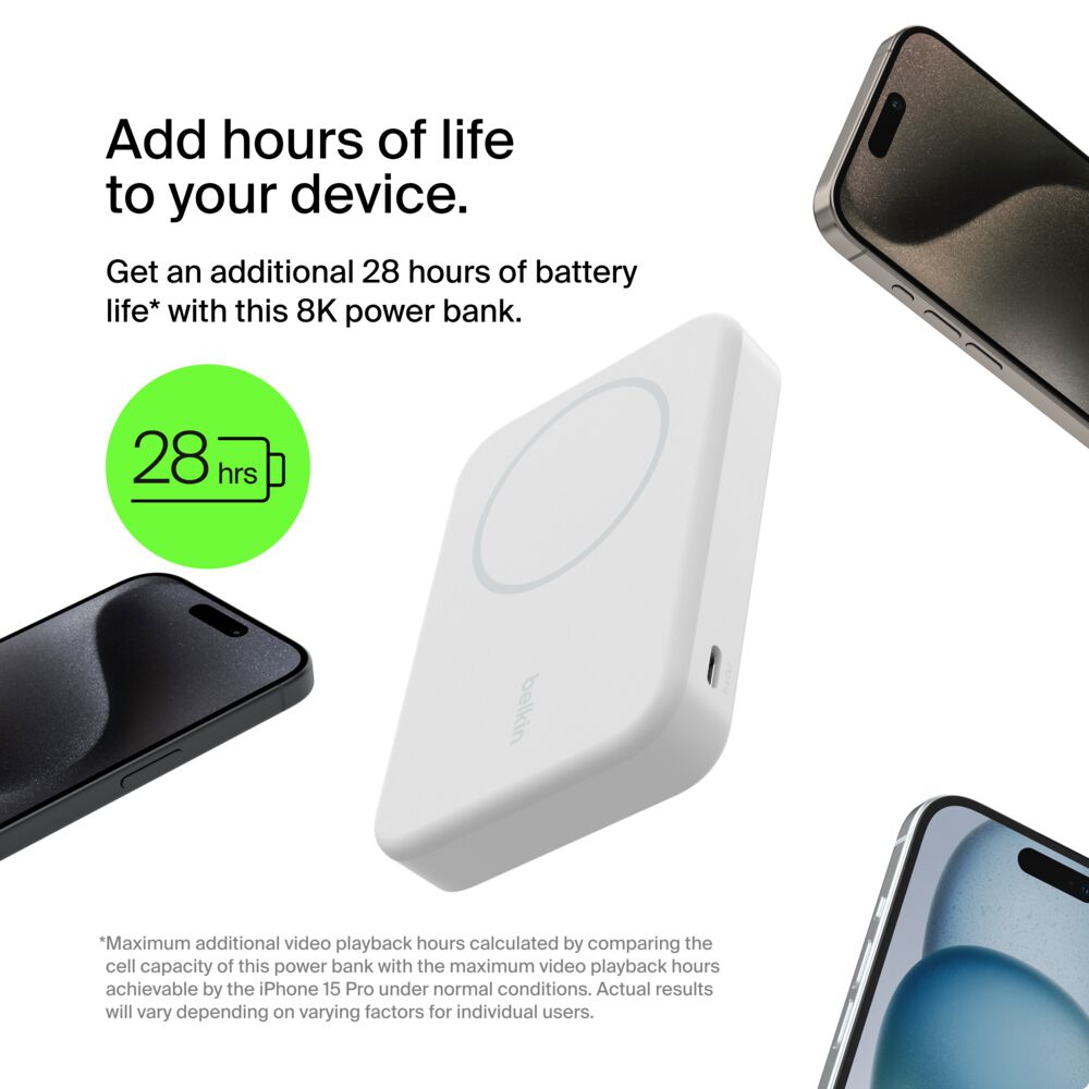 Belkin Magnetic Power Bank with Qi2 15W 8K - White - Image 3