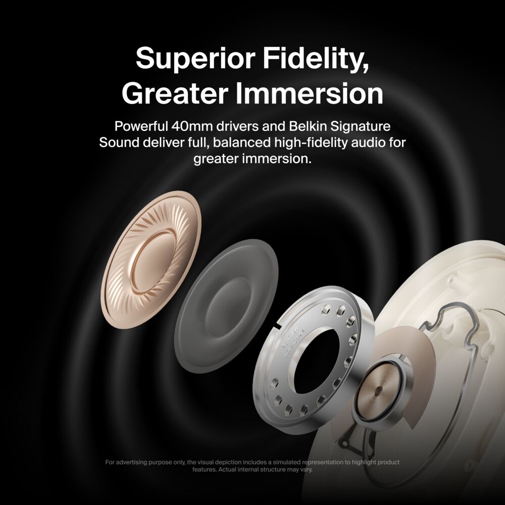 Belkin Noise Cancelling Over-Ear Headphones - Sand - Image 6