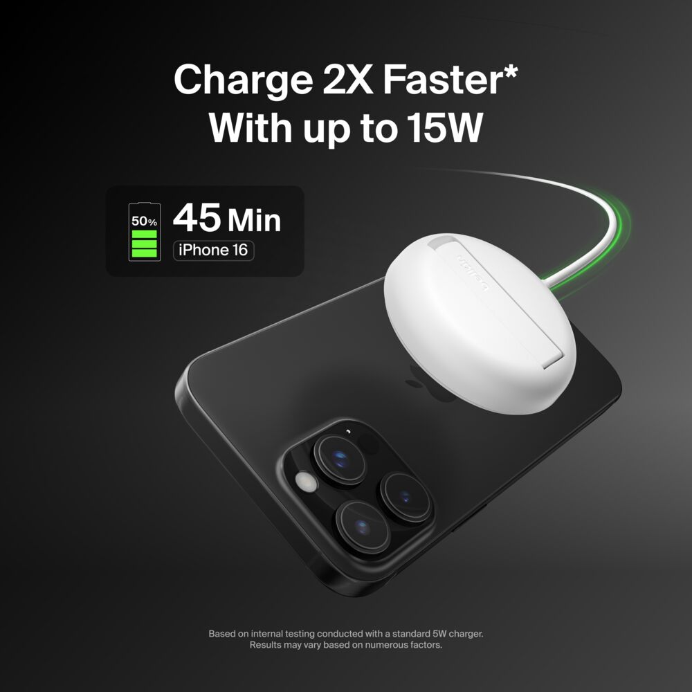 Belkin Magnetic Wireless Charging Pad with Qi2 15W - White, Power Supply Included - Image 3