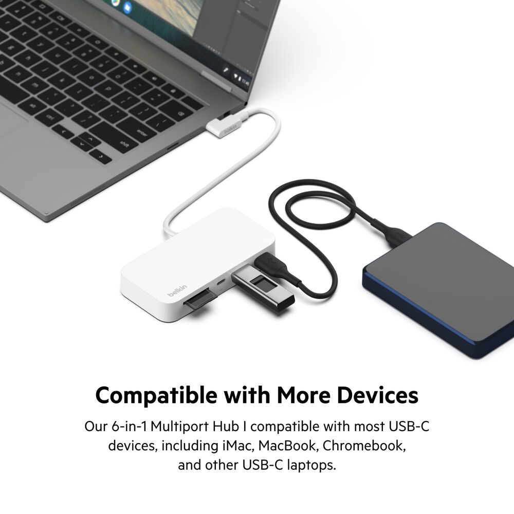 Belkin USB-C 6-in-1 Multiport Hub with Mount - White - Image 8