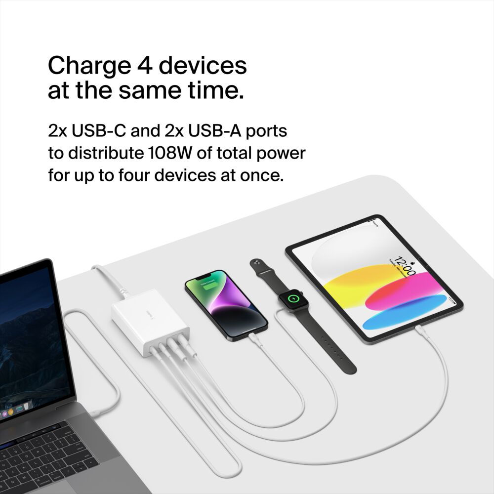 Belkin 4-Port GaN Charger 108W - White, dq variant - Image 4