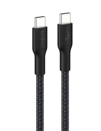 Belkin USB-C to USB-C Braided Cable 240W, 9.8ft/3m, Black - 9.8 ft, 1 Pack