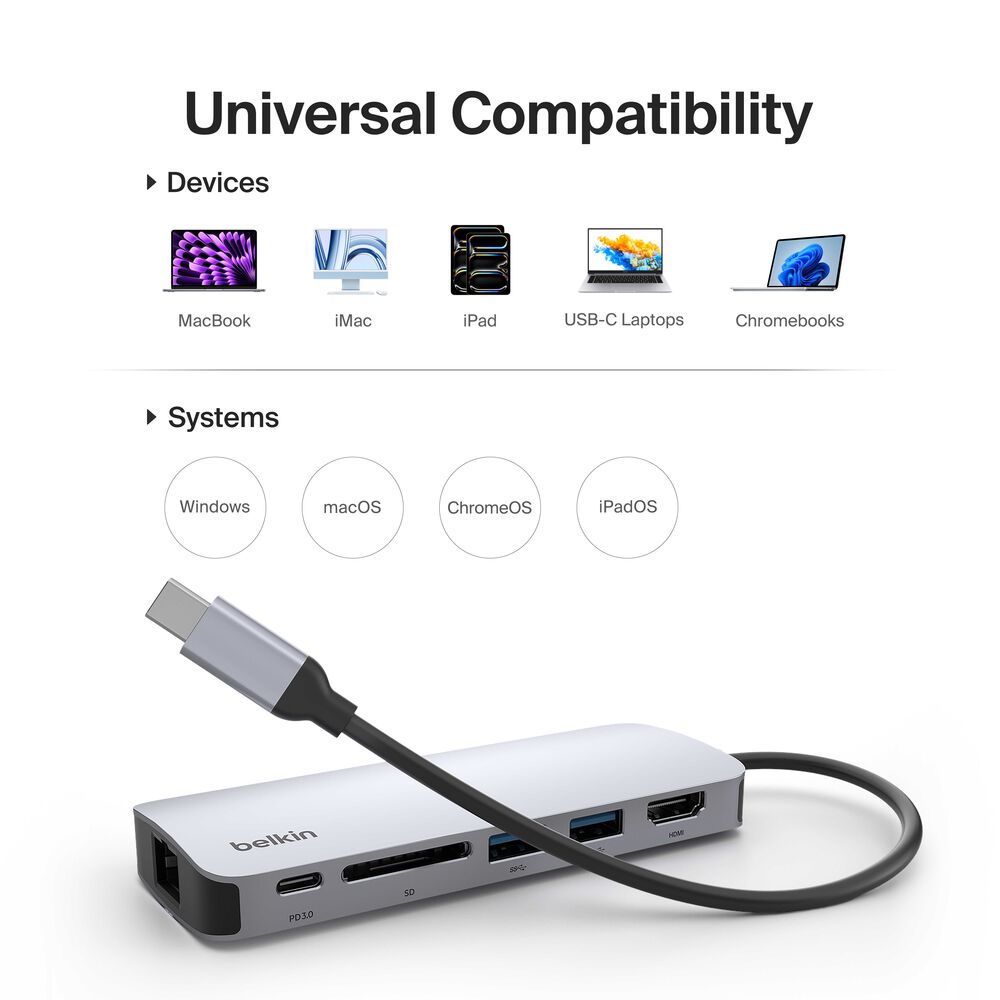 Belkin USB-C 6-in-1 Multiport Hub - Space Gray, 4K@60Hz - Image 7