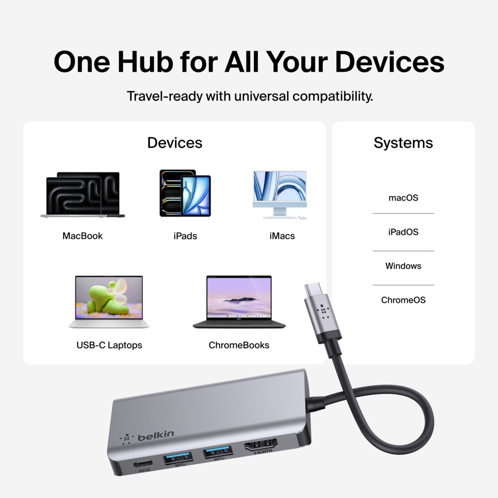Belkin USB-C 4-in-1 Multiport Adapter - Space Gray - Image 7