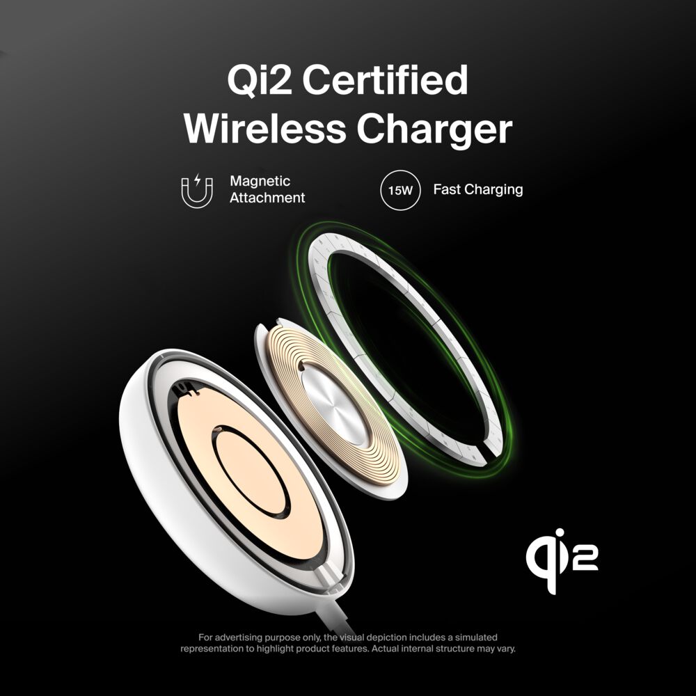 Belkin Magnetic Wireless Charging Pad with Qi2 15W - White, Power Supply Included - Image 2