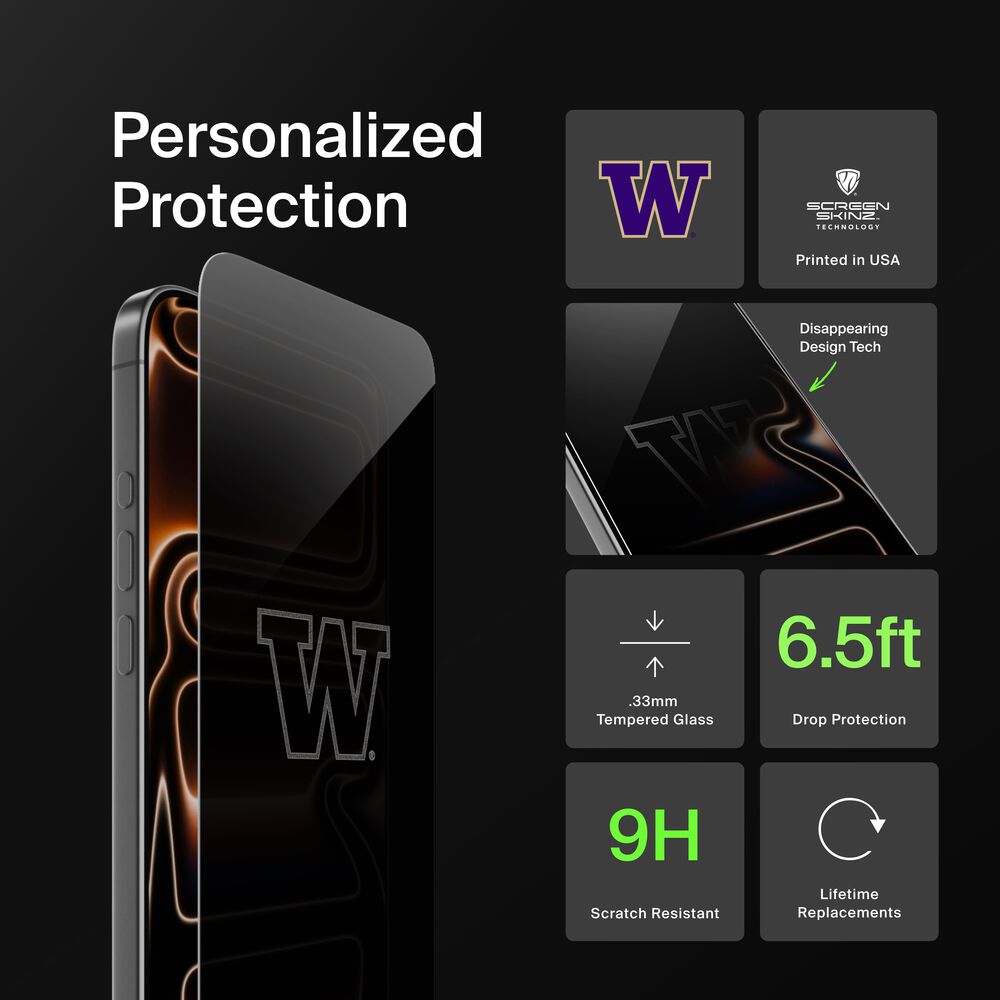 Belkin Washington Huskies Custom Glass Screen Protector - iPhone 17, Privacy - Image 2