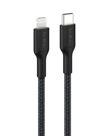 Belkin USB-C Braided Cable with Lightning Connector, 3.3ft/1m, Black - 3.3 ft, 1 Pack