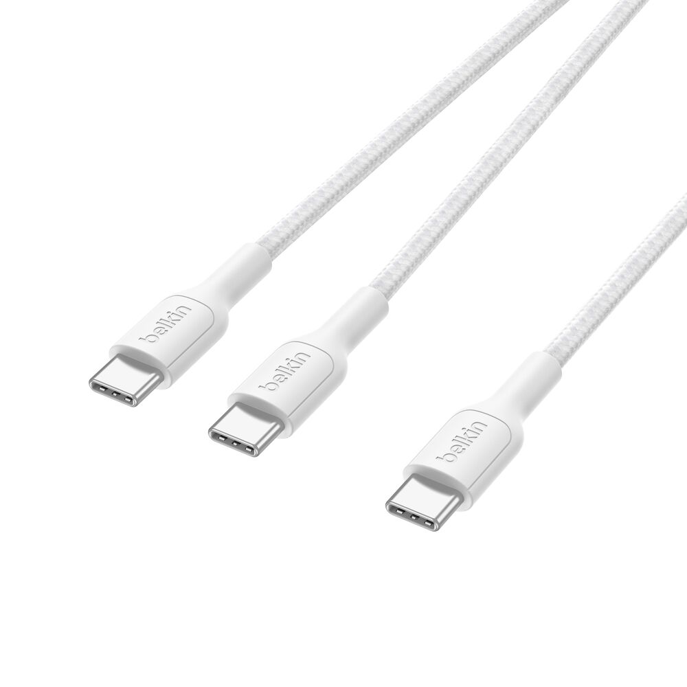 Belkin Braided USB-C to Dual USB-C Cable 140W - White, 5 ft - Image 2