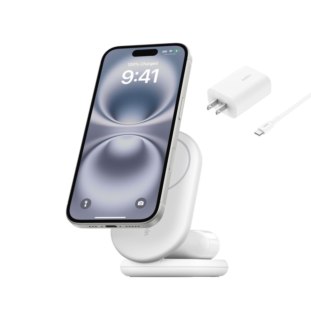 Belkin 2-in-1 Magnetic Foldable Wireless Charger with Qi2 15W - White, tt variant