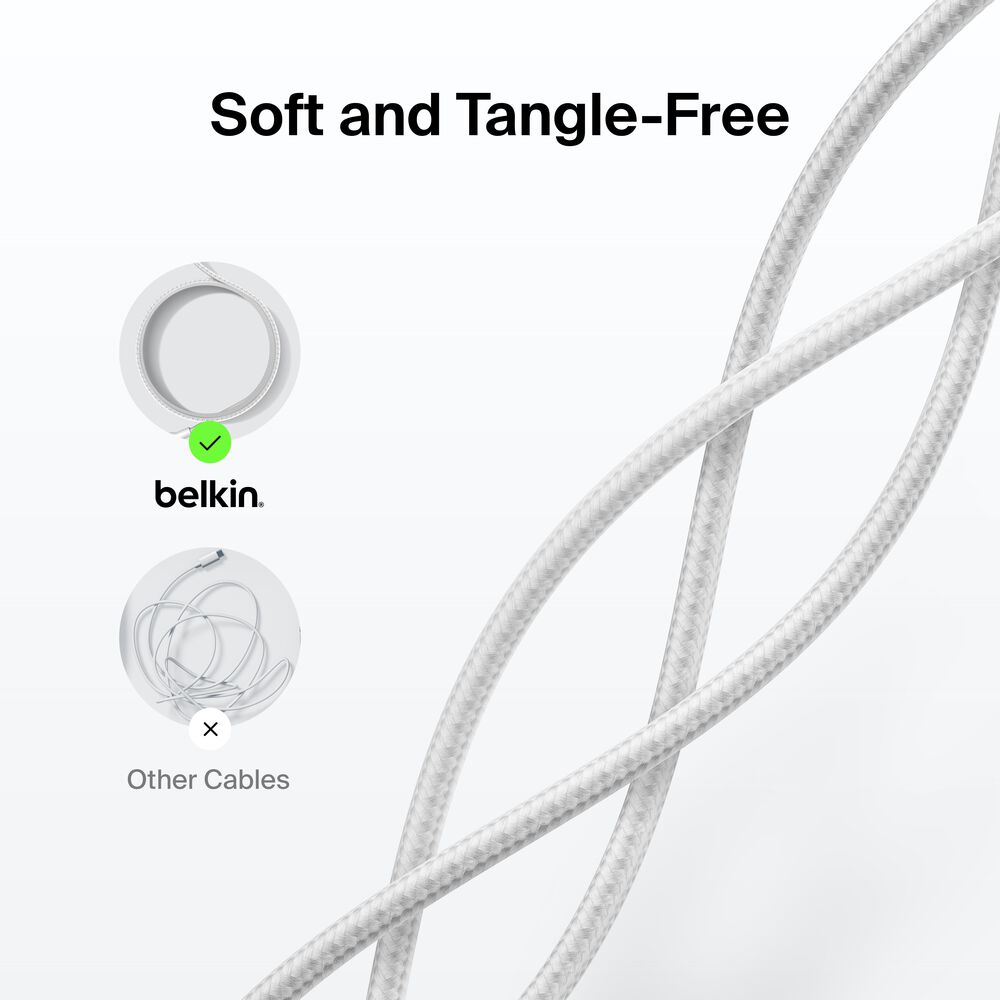 Belkin USB-C to USB-C Braided Cable 240W, 6.6ft/2m, White - 6.6 ft, 1 Pack - Image 5