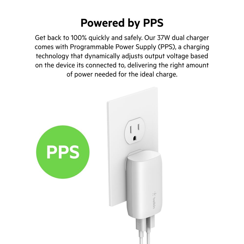 Belkin Dual Wall Charger with PPS 37W - White, dq - Image 5