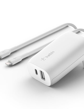 Belkin Dual Wall Charger with PPS + USB-C Cable with Lightning Connector - White, 1.0 meters