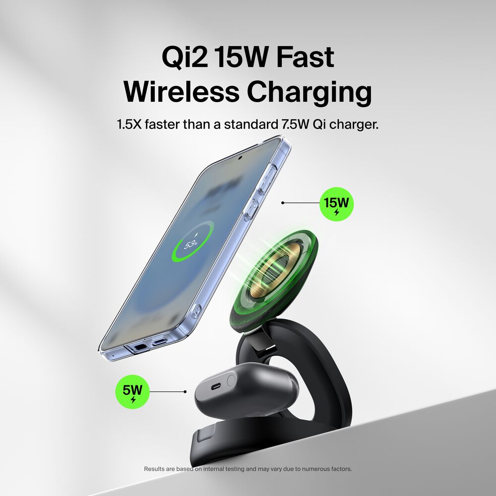 Belkin 2-in-1 Convertible Magnetic Charging Stand with Qi2 15W - Black - Image 3